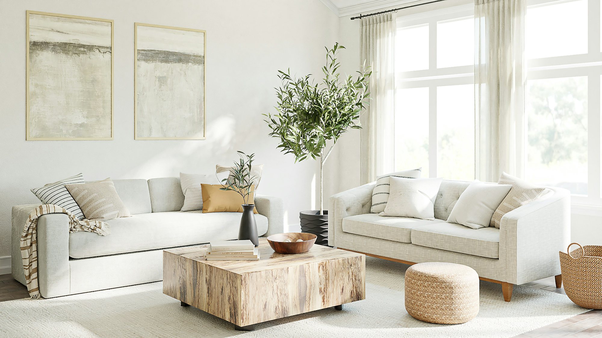A bright living room with a large window