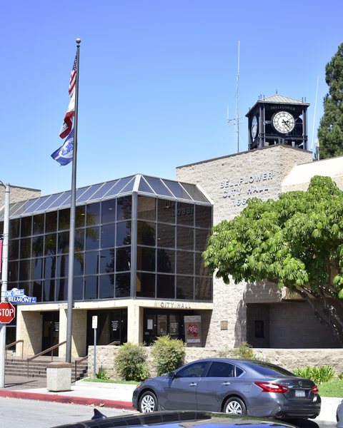 Bellflower City Hall and its clock tower